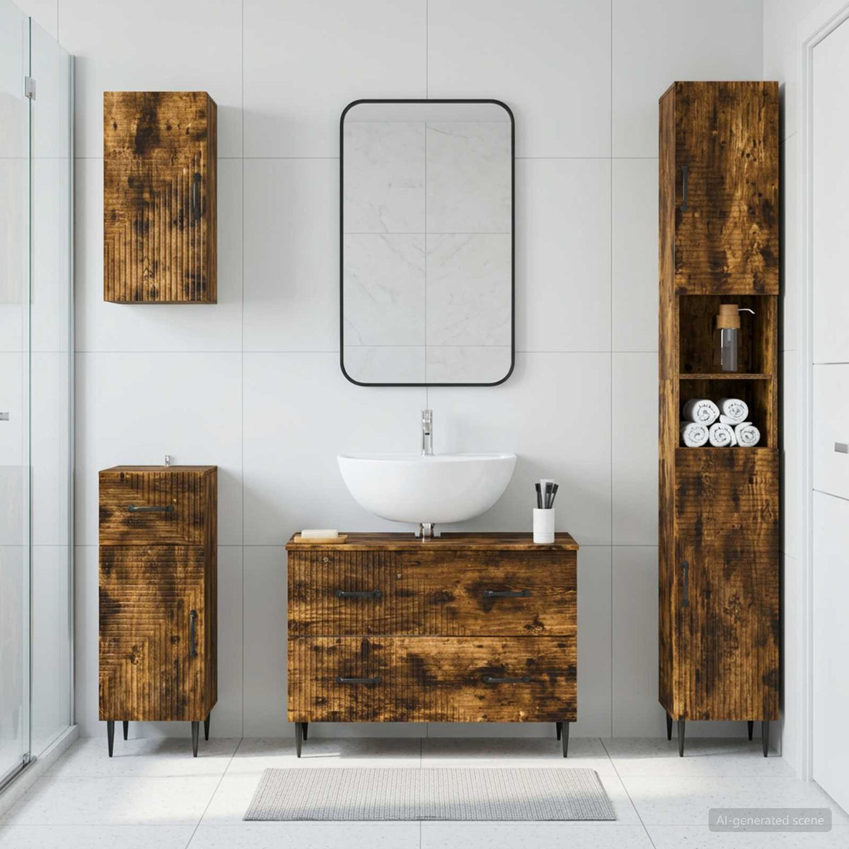 vidaXL 4 Piece Bathroom Cabinet Set HAARLEM Smoked Oak Engineered Wood 1