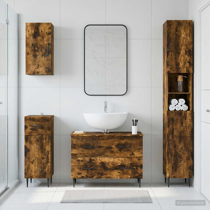 vidaXL 4 Piece Bathroom Cabinet Set HAARLEM Smoked Oak Engineered Wood 1