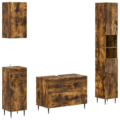vidaXL 4 Piece Bathroom Cabinet Set HAARLEM Smoked Oak Engineered Wood 2