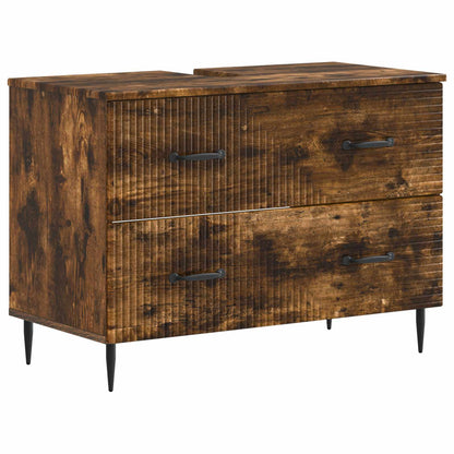 vidaXL 4 Piece Bathroom Cabinet Set HAARLEM Smoked Oak Engineered Wood 5