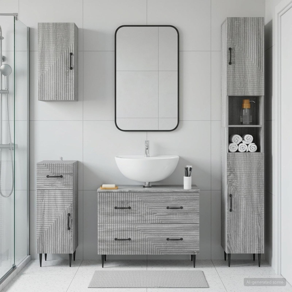 vidaXL 4 Piece Bathroom Cabinet Set HAARLEM Grey Sonoma 1