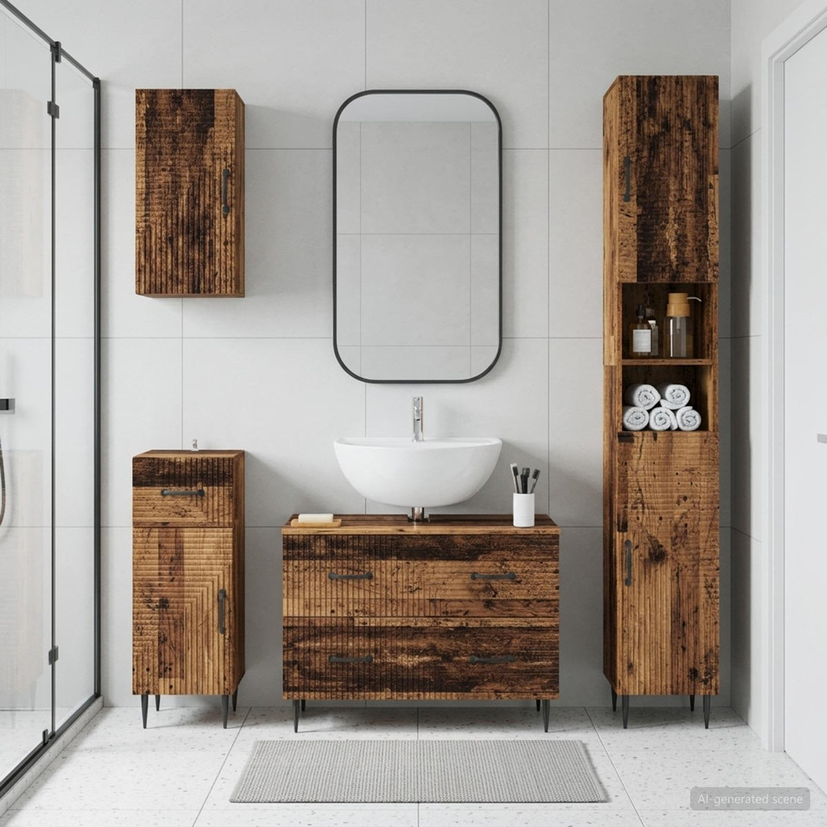 vidaXL 4 Piece Bathroom Cabinet Set HAARLEM Old Wood Engineered Wood 1