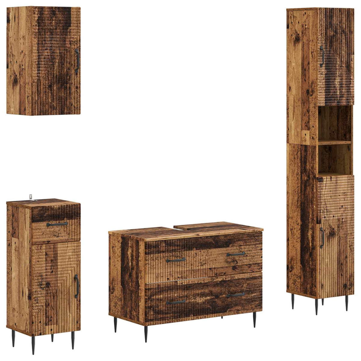 vidaXL 4 Piece Bathroom Cabinet Set HAARLEM Old Wood Engineered Wood 2