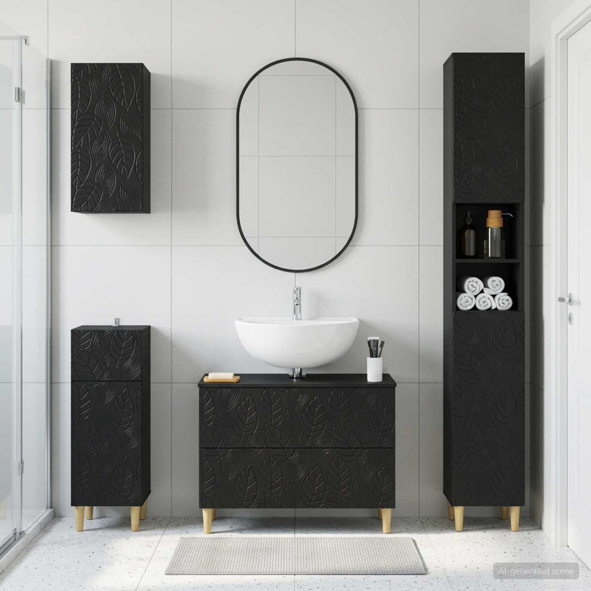 vidaXL 4 Piece Bathroom Cabinet Set DELFT Black Engineered Wood 1