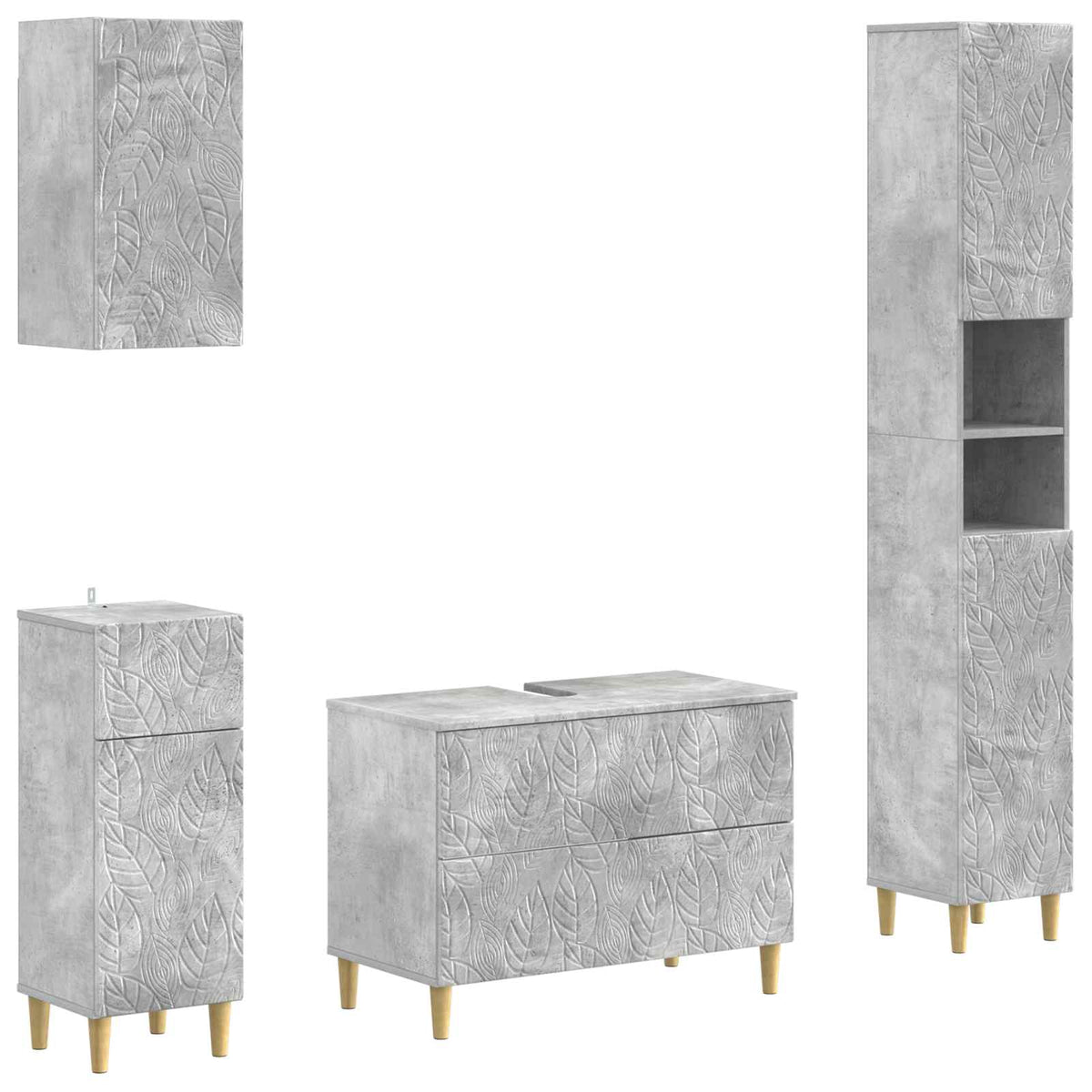 vidaXL 4 Piece Bathroom Cabinet Set DELFT Concrete Grey 2