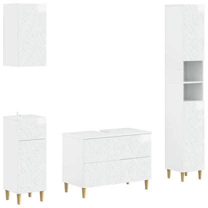 4 Piece Bathroom Cabinet Set EDE High gloss white Leaf pattern