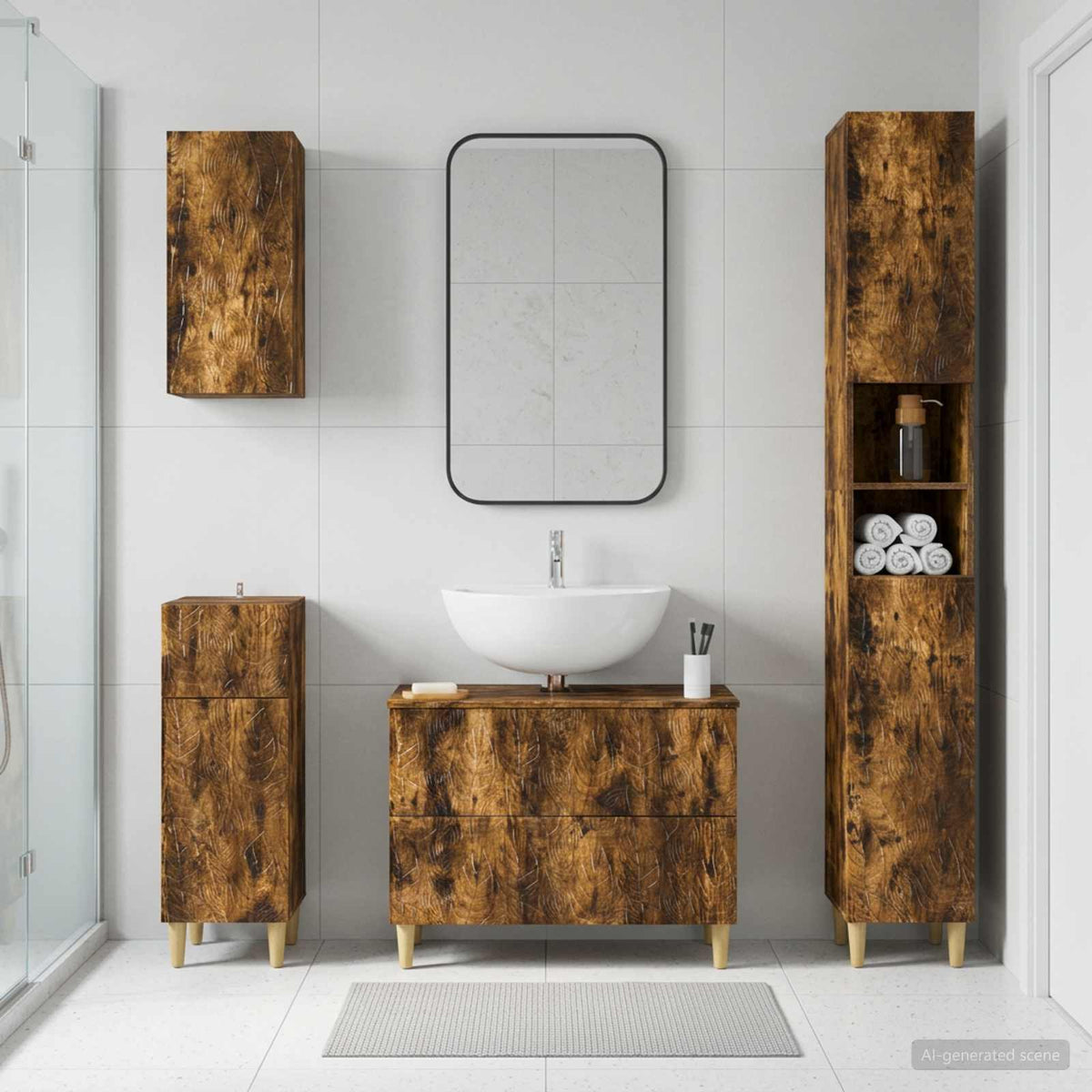 vidaXL 4 Piece Bathroom Cabinet Set DELFT Smoked Oak Engineered Wood 1