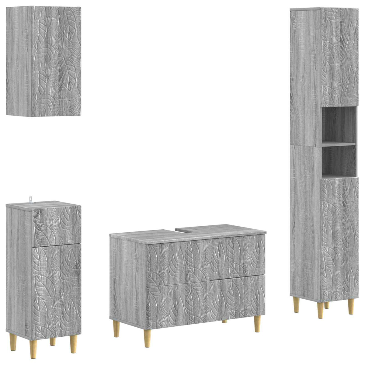 4 Piece Bathroom Cabinet Set ALKMAAR Grey sonoma Leaf pattern