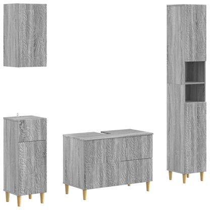 4 Piece Bathroom Cabinet Set ALKMAAR Grey sonoma Leaf pattern