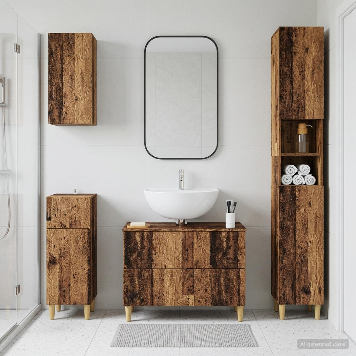 vidaXL 4 Piece Bathroom Cabinet Set DELFT Old Wood Engineered Wood 1