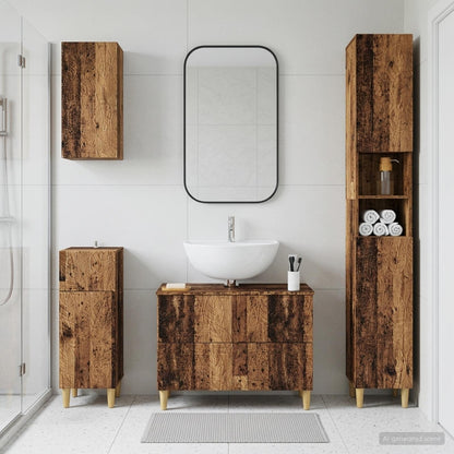 vidaXL 4 Piece Bathroom Cabinet Set DELFT Old Wood Engineered Wood 1