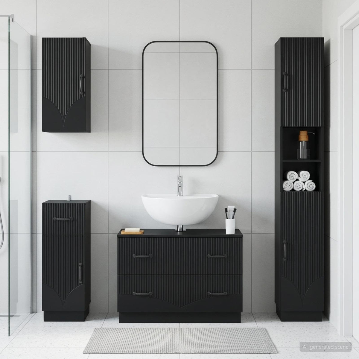 vidaXL 4 Piece Bathroom Cabinet Set HOORN Black Engineered Wood 1