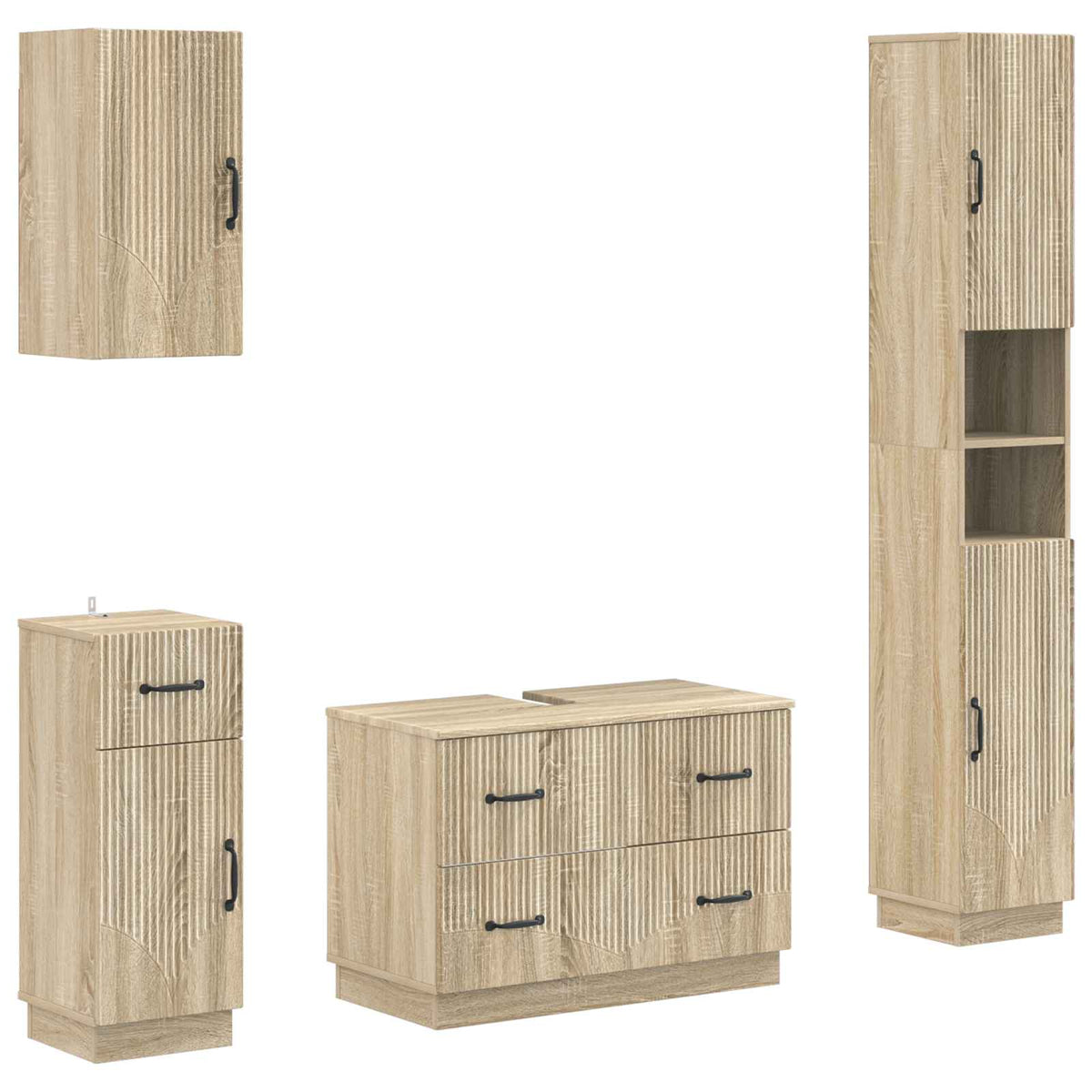 vidaXL 4 Piece Bathroom Cabinet Set HOORN Sonoma Oak Engineered Wood 2