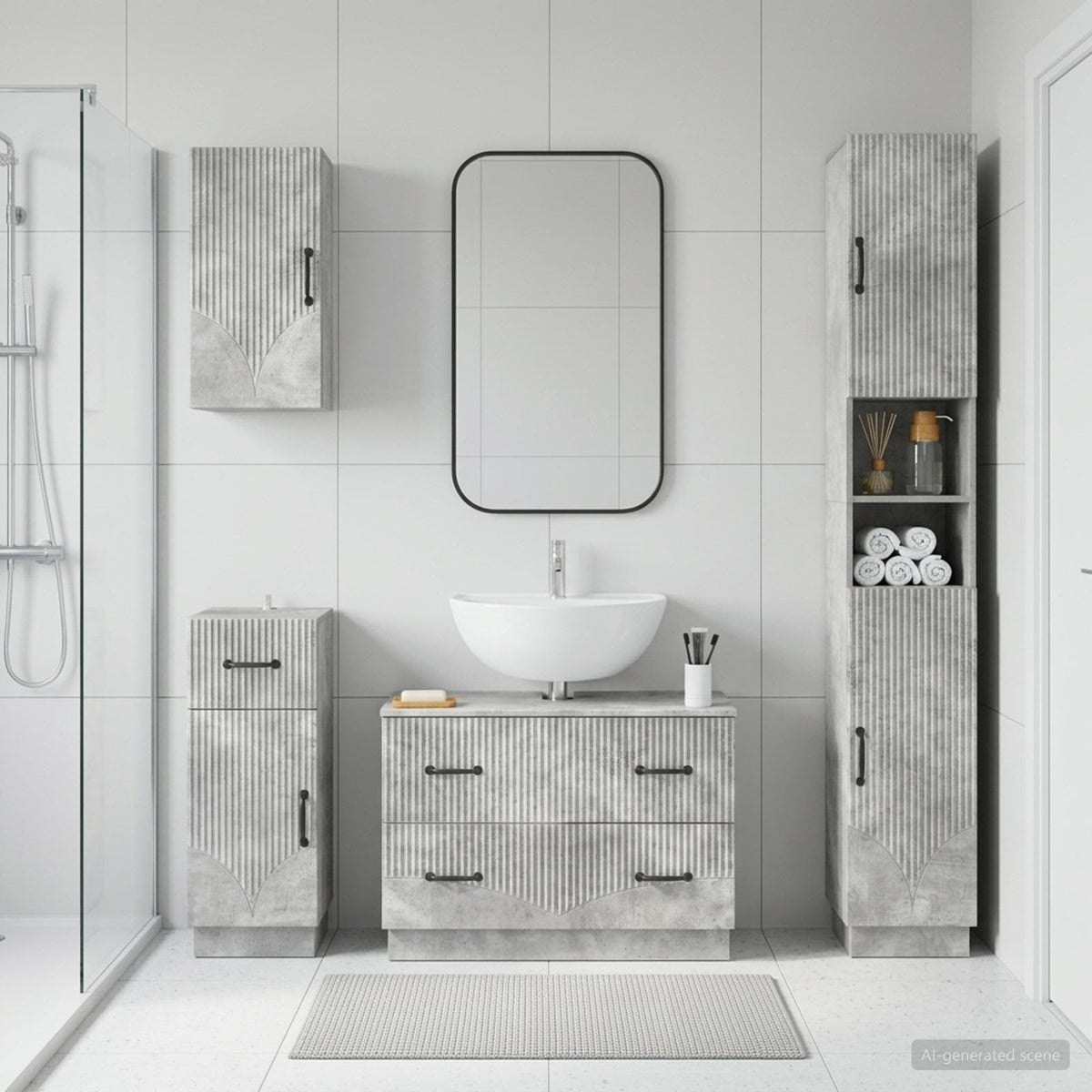 vidaXL 4 Piece Bathroom Cabinet Set HOORN Concrete Grey 1