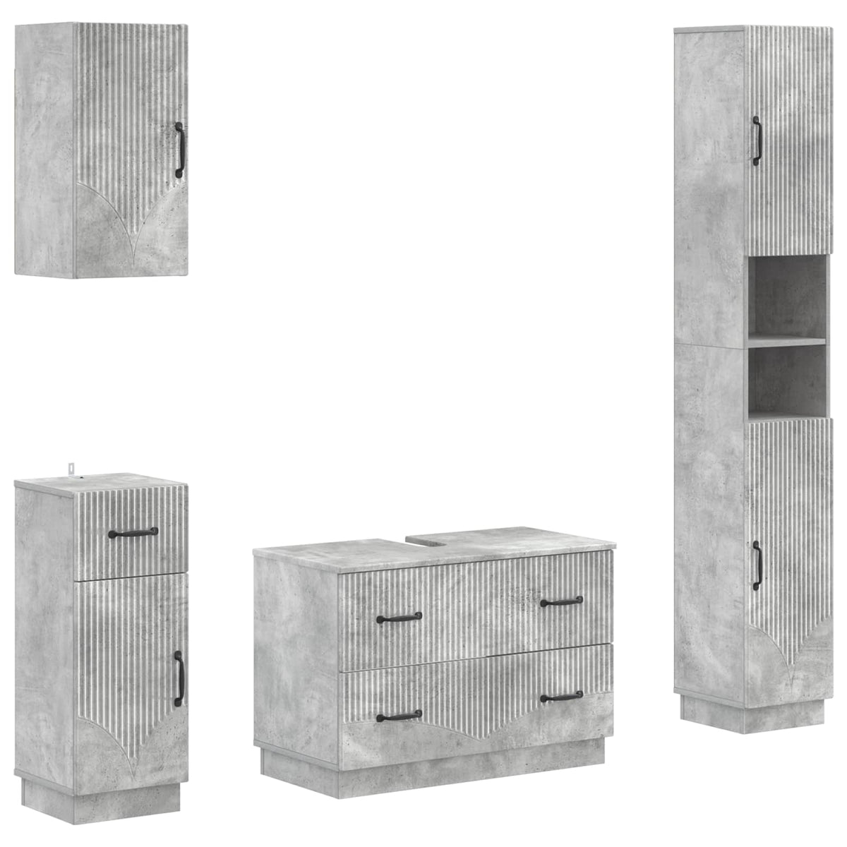 vidaXL 4 Piece Bathroom Cabinet Set HOORN Concrete Grey 2