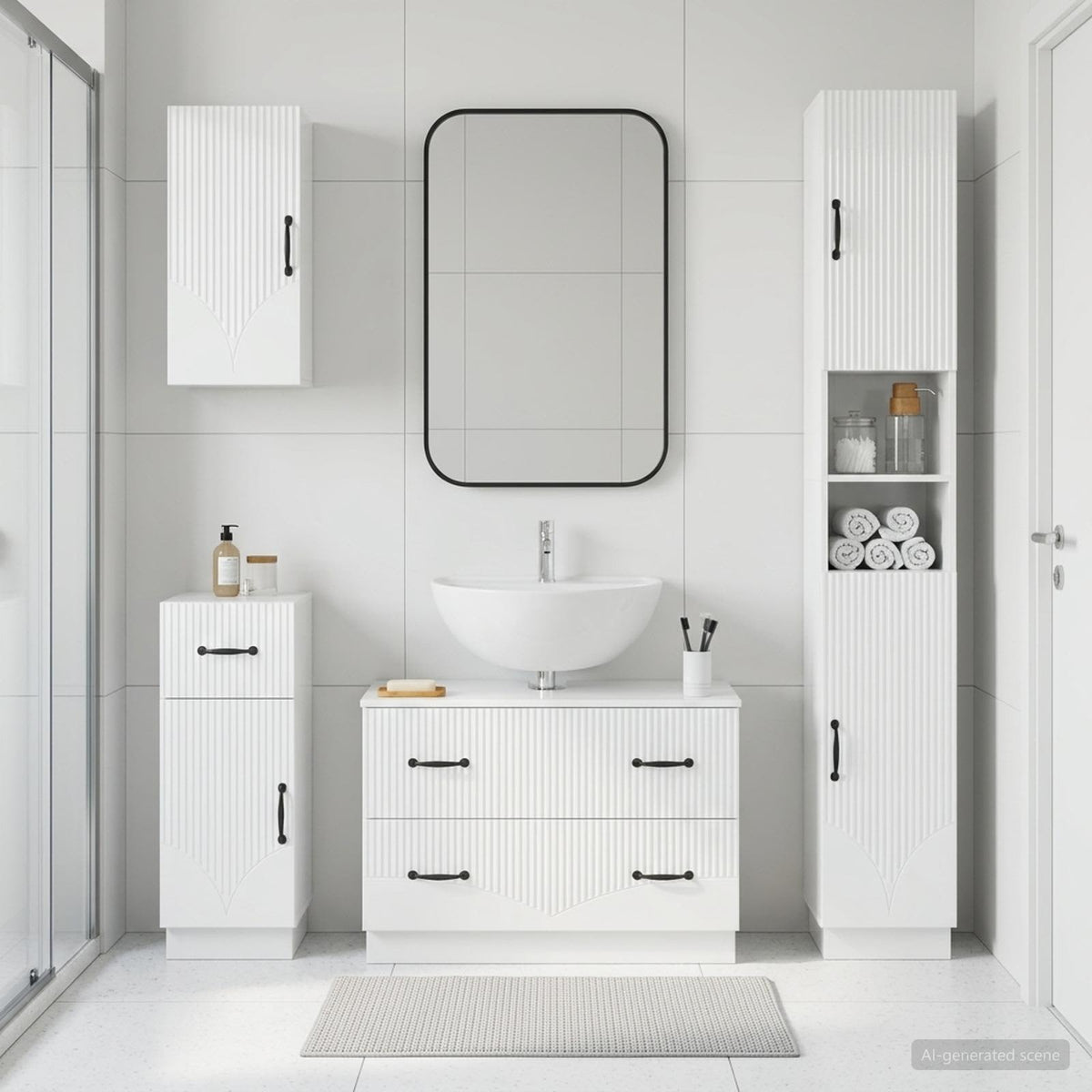 vidaXL 4 Piece Bathroom Cabinet Set HOORN High Gloss White 1