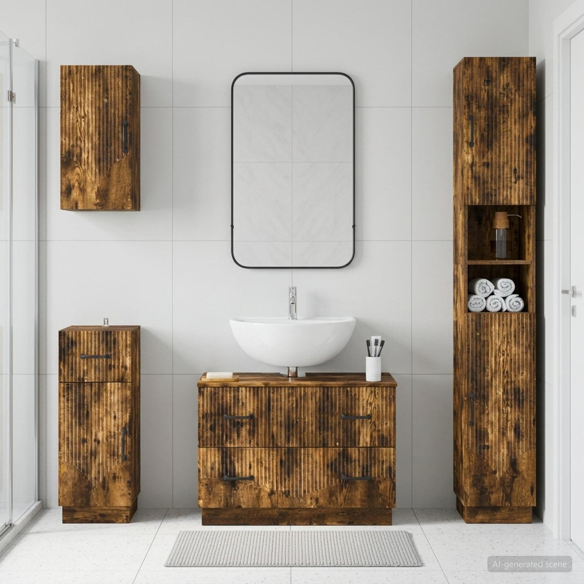 vidaXL 4 Piece Bathroom Cabinet Set HOORN Smoked Oak Engineered Wood 1