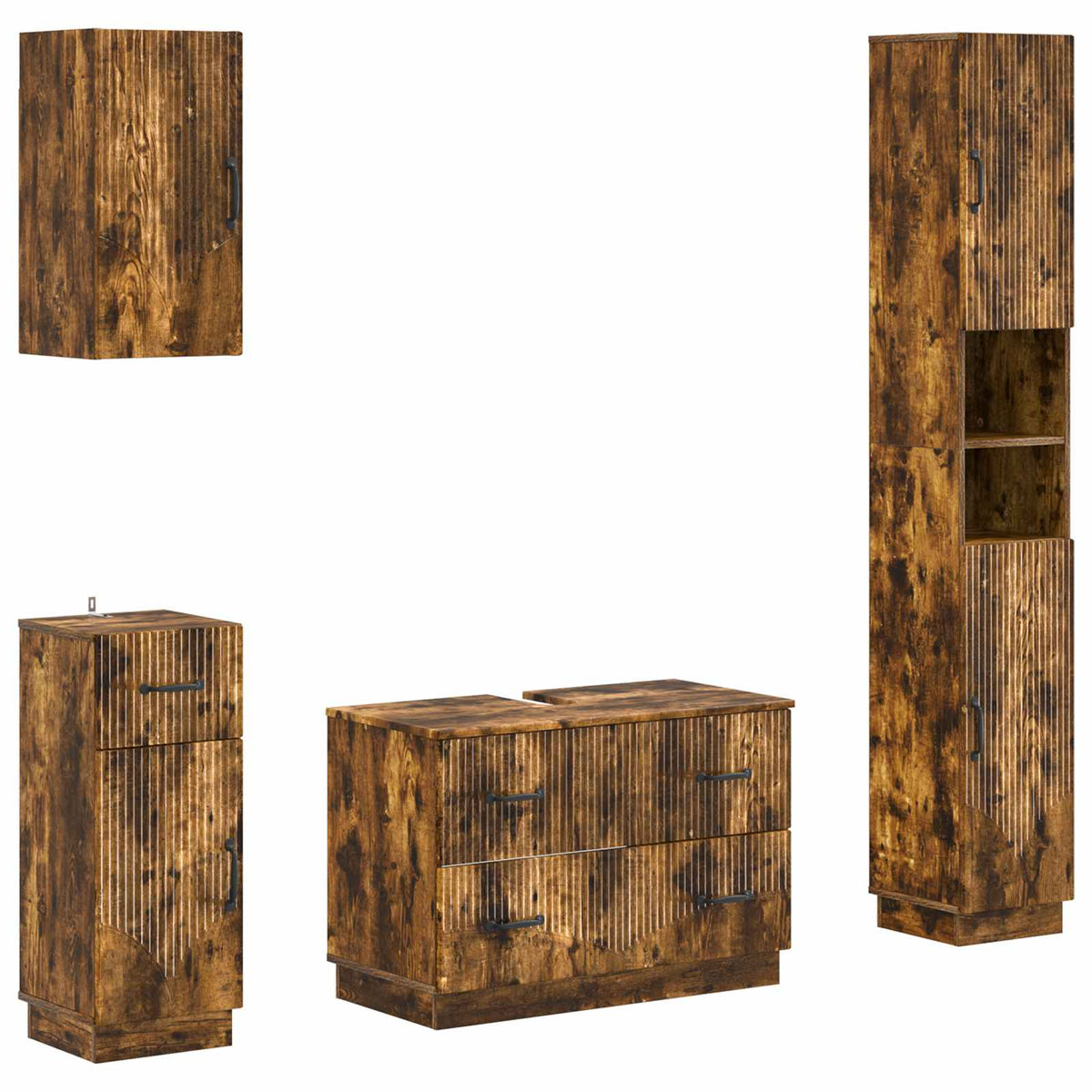 vidaXL 4 Piece Bathroom Cabinet Set HOORN Smoked Oak Engineered Wood 2