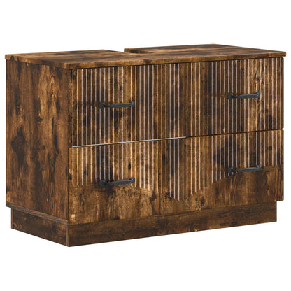 vidaXL 4 Piece Bathroom Cabinet Set HOORN Smoked Oak Engineered Wood 5