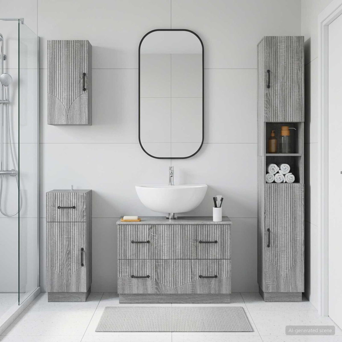 vidaXL 4 Piece Bathroom Cabinet Set HOORN Grey Sonoma Engineered Wood 1