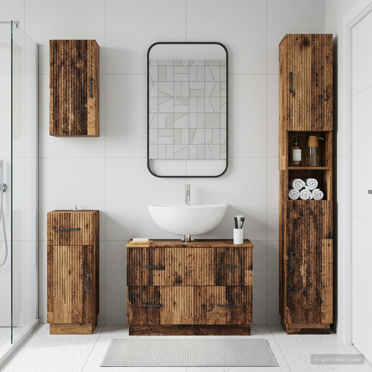 vidaXL 4 Piece Bathroom Cabinet Set HOORN Old Wood Engineered Wood 1