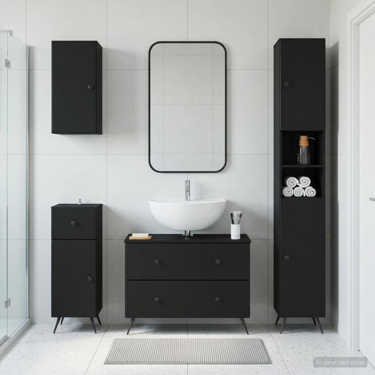 vidaXL 4 Piece Bathroom Cabinet Set BREDA Black Engineered Wood 1
