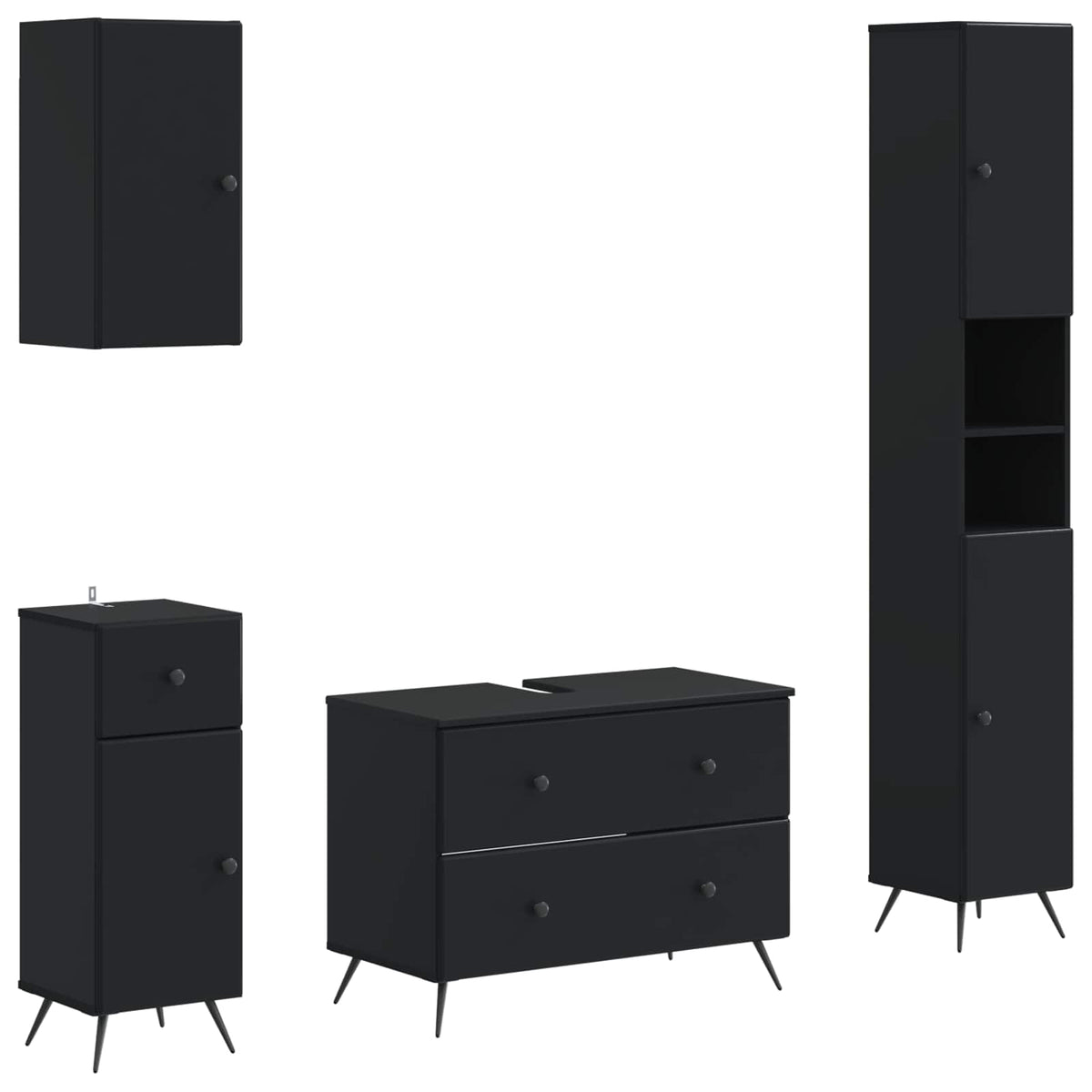 vidaXL 4 Piece Bathroom Cabinet Set BREDA Black Engineered Wood 2
