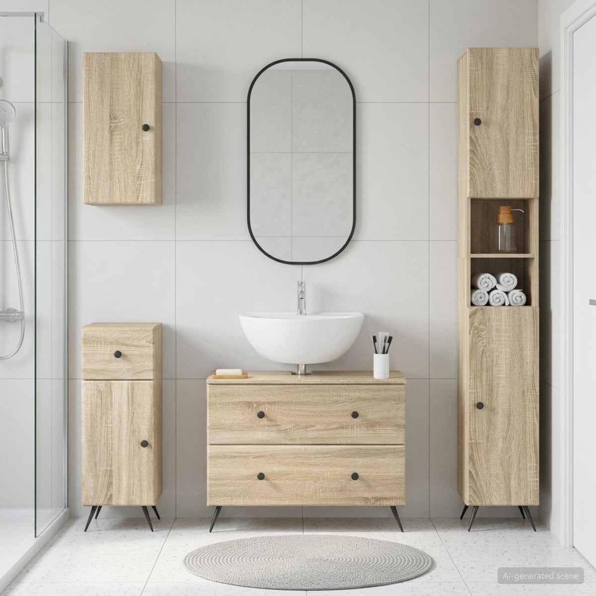 vidaXL 4 Piece Bathroom Cabinet Set BREDA Sonoma Oak Engineered Wood 1