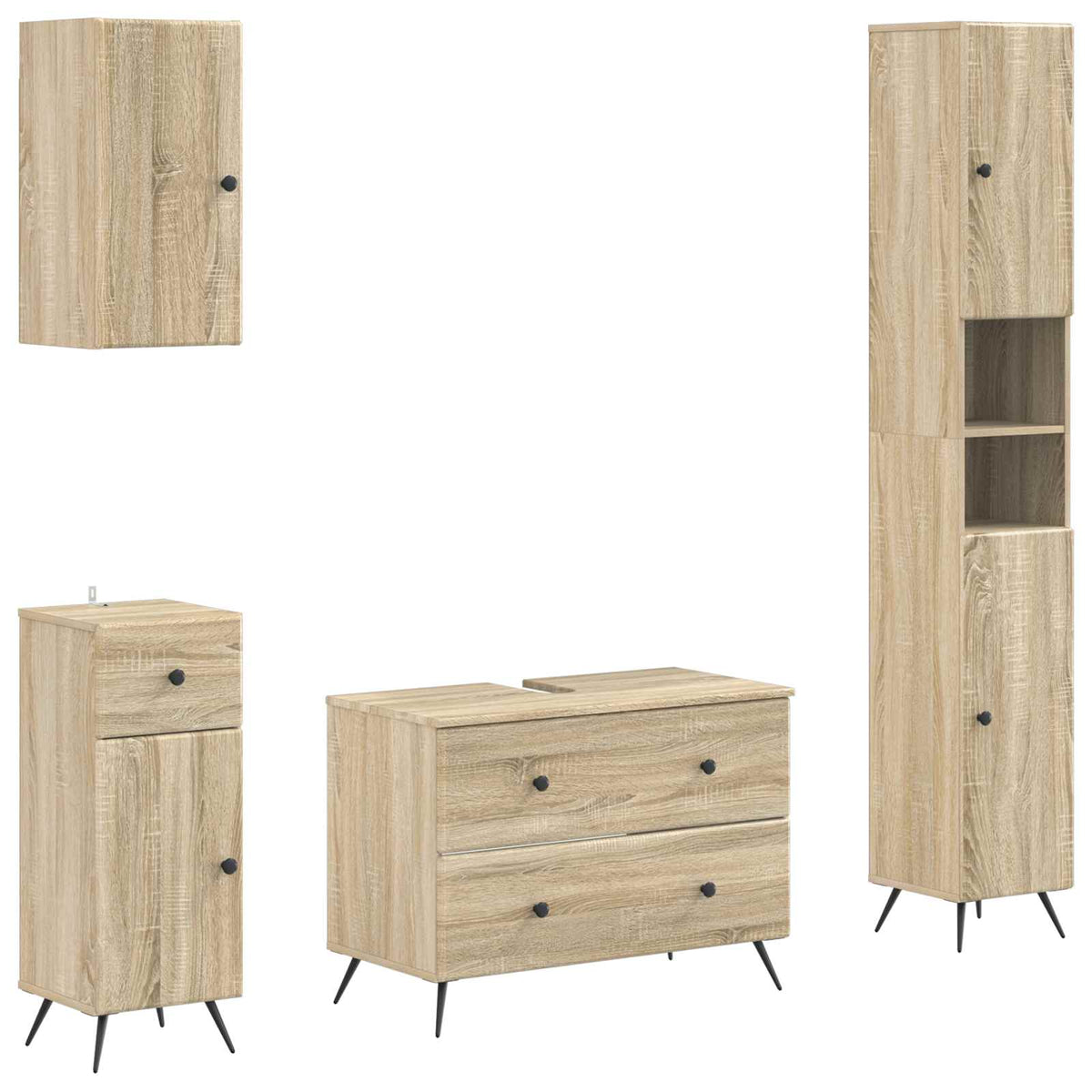 vidaXL 4 Piece Bathroom Cabinet Set BREDA Sonoma Oak Engineered Wood 2