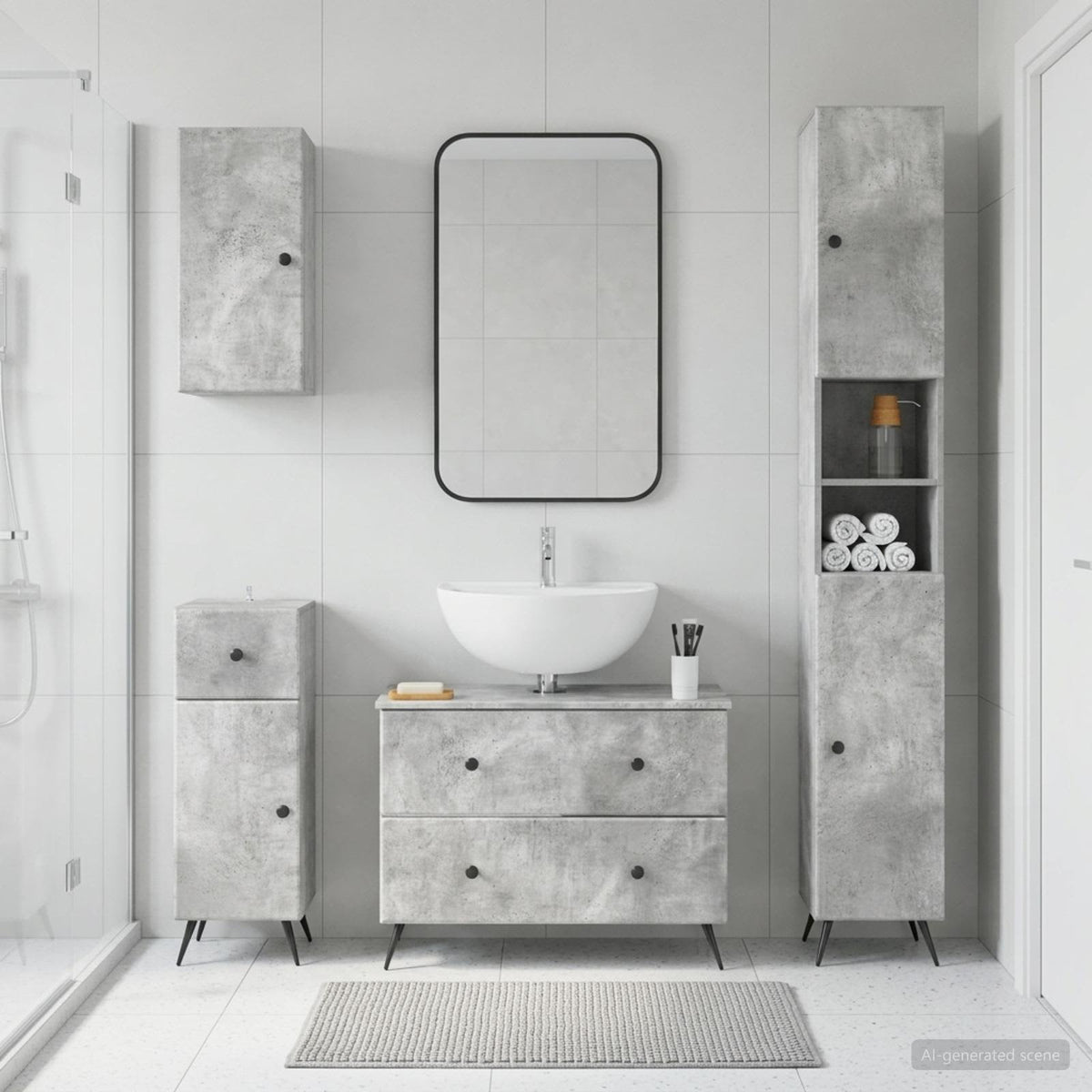 vidaXL 4 Piece Bathroom Cabinet Set BREDA Concrete Grey 1