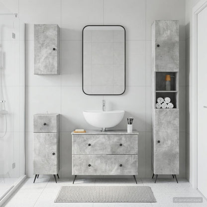 vidaXL 4 Piece Bathroom Cabinet Set BREDA Concrete Grey 1