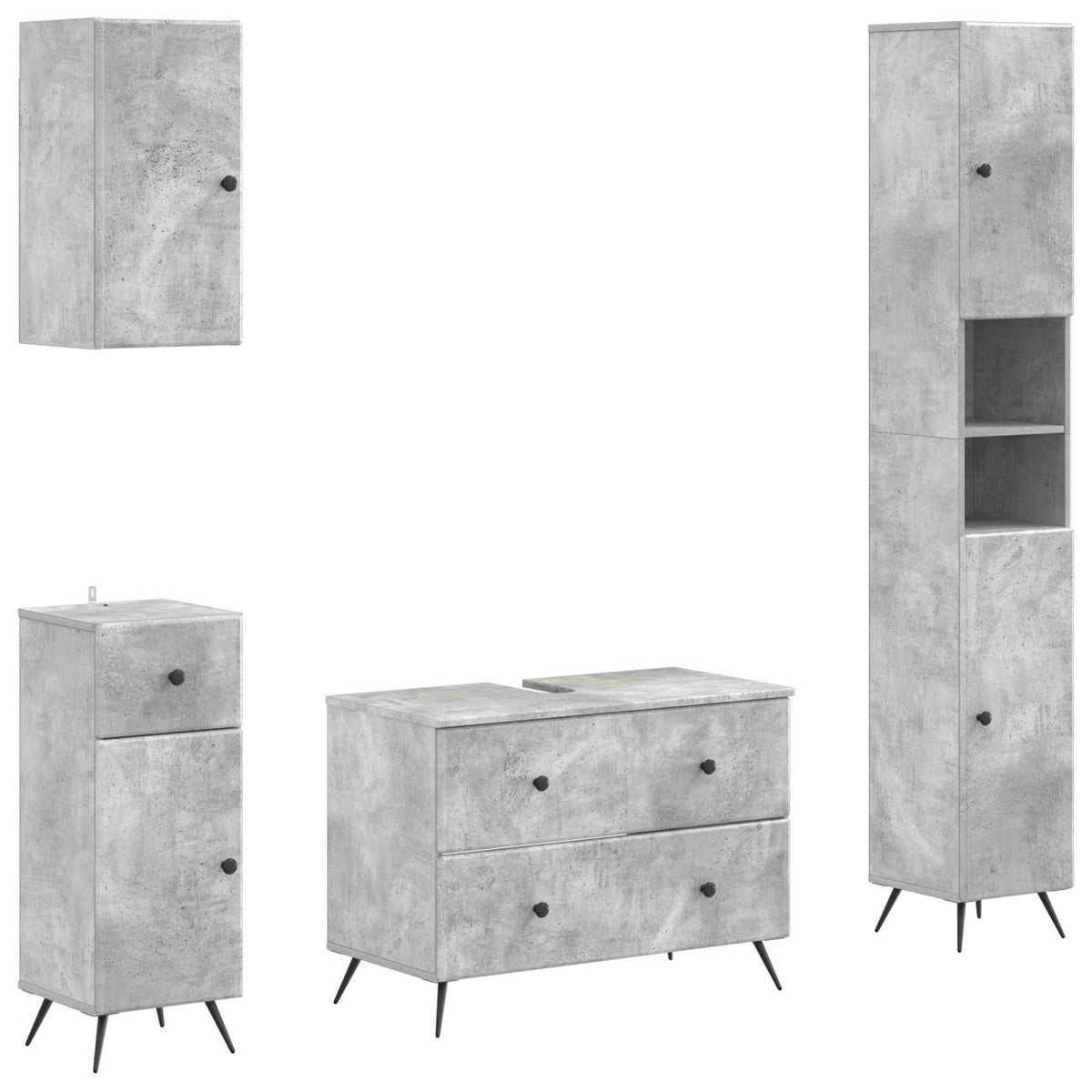vidaXL 4 Piece Bathroom Cabinet Set BREDA Concrete Grey 2