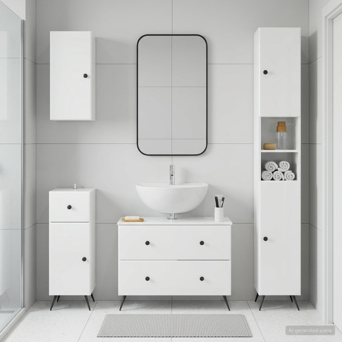 vidaXL 4 Piece Bathroom Cabinet Set BREDA High Gloss White 1