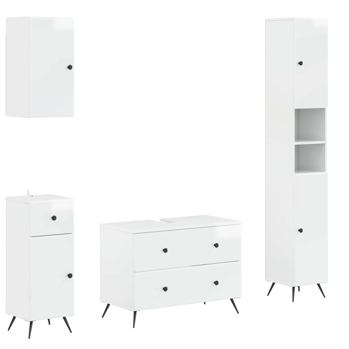 vidaXL 4 Piece Bathroom Cabinet Set BREDA High Gloss White 2
