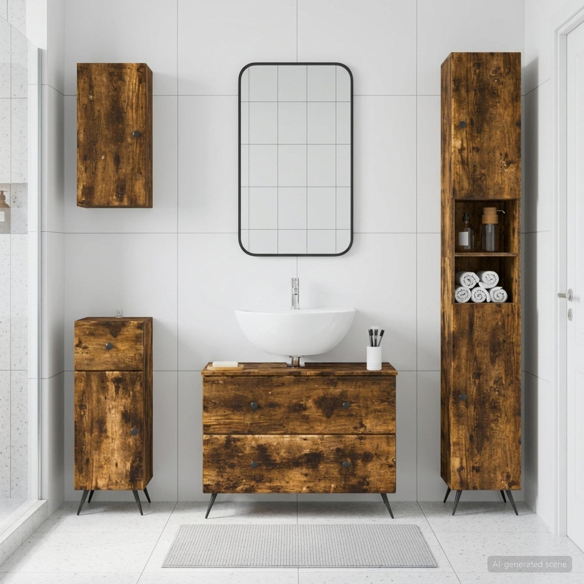 vidaXL 4 Piece Bathroom Cabinet Set BREDA Smoked Oak Engineered Wood 1