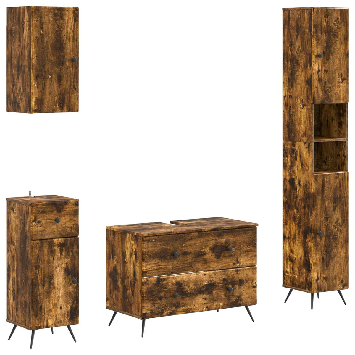 vidaXL 4 Piece Bathroom Cabinet Set BREDA Smoked Oak Engineered Wood 2