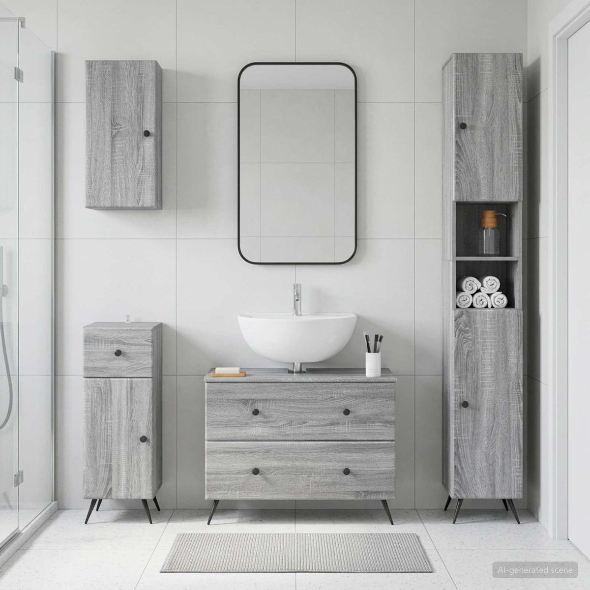 vidaXL 4 Piece Bathroom Cabinet Set BREDA Grey Sonoma Engineered Wood 1