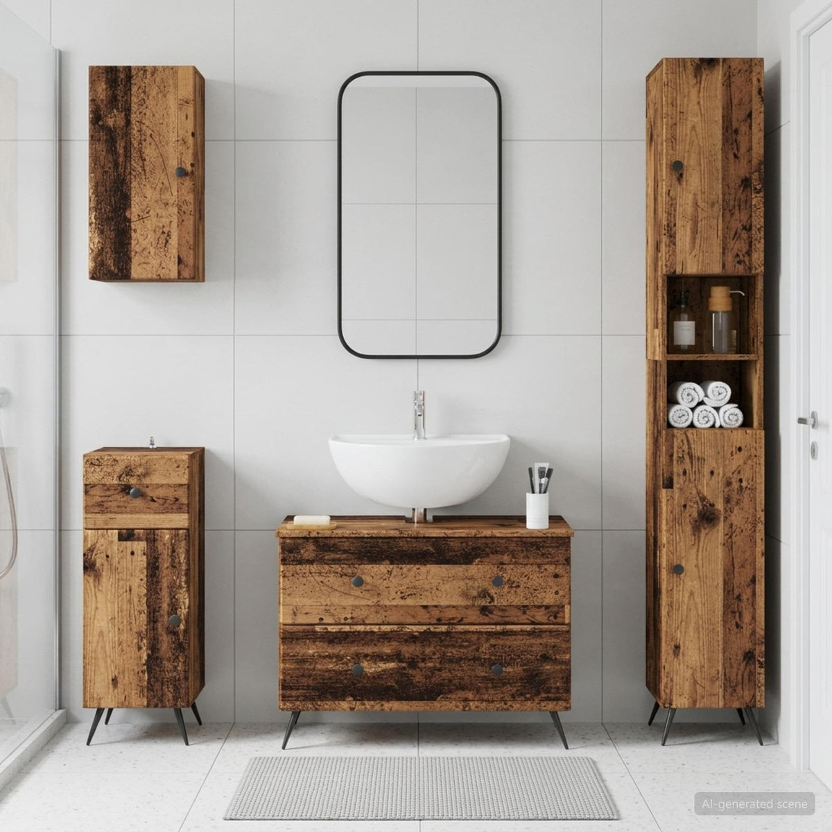 vidaXL 4 Piece Bathroom Cabinet Set BREDA Old Wood Engineered Wood 1