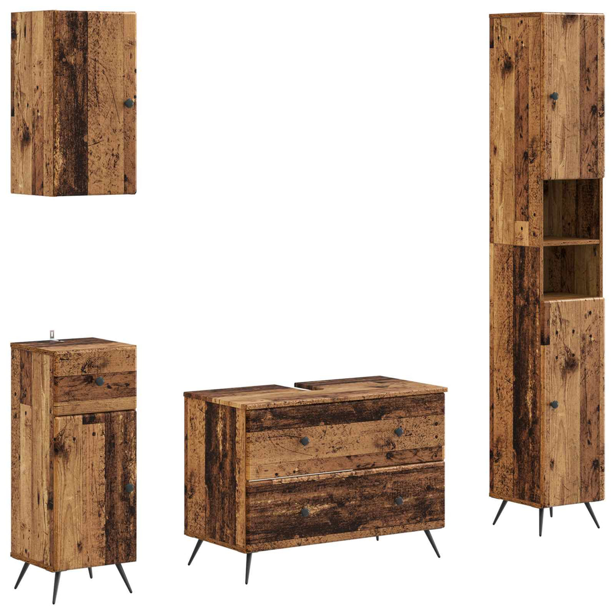 vidaXL 4 Piece Bathroom Cabinet Set BREDA Old Wood Engineered Wood 2