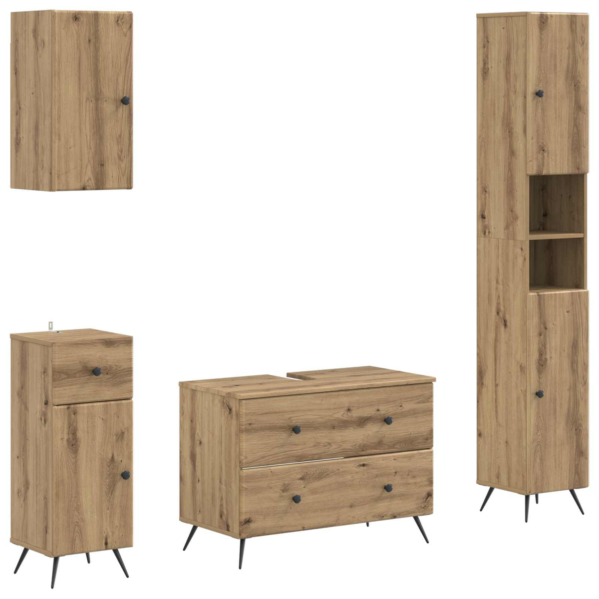 vidaXL 4 Piece Bathroom Cabinet Set BREDA Artisan Oak Engineered Wood 2