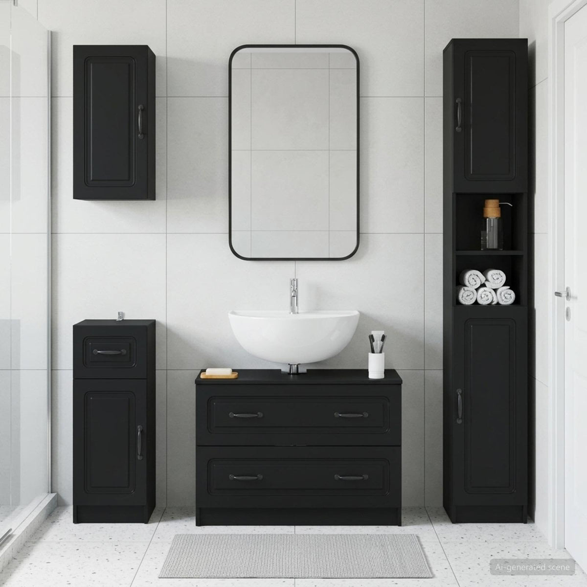 vidaXL 4 Piece Bathroom Cabinet Set UTRECHT Black Engineered Wood 1
