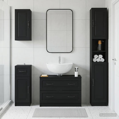 vidaXL 4 Piece Bathroom Cabinet Set UTRECHT Black Engineered Wood 1