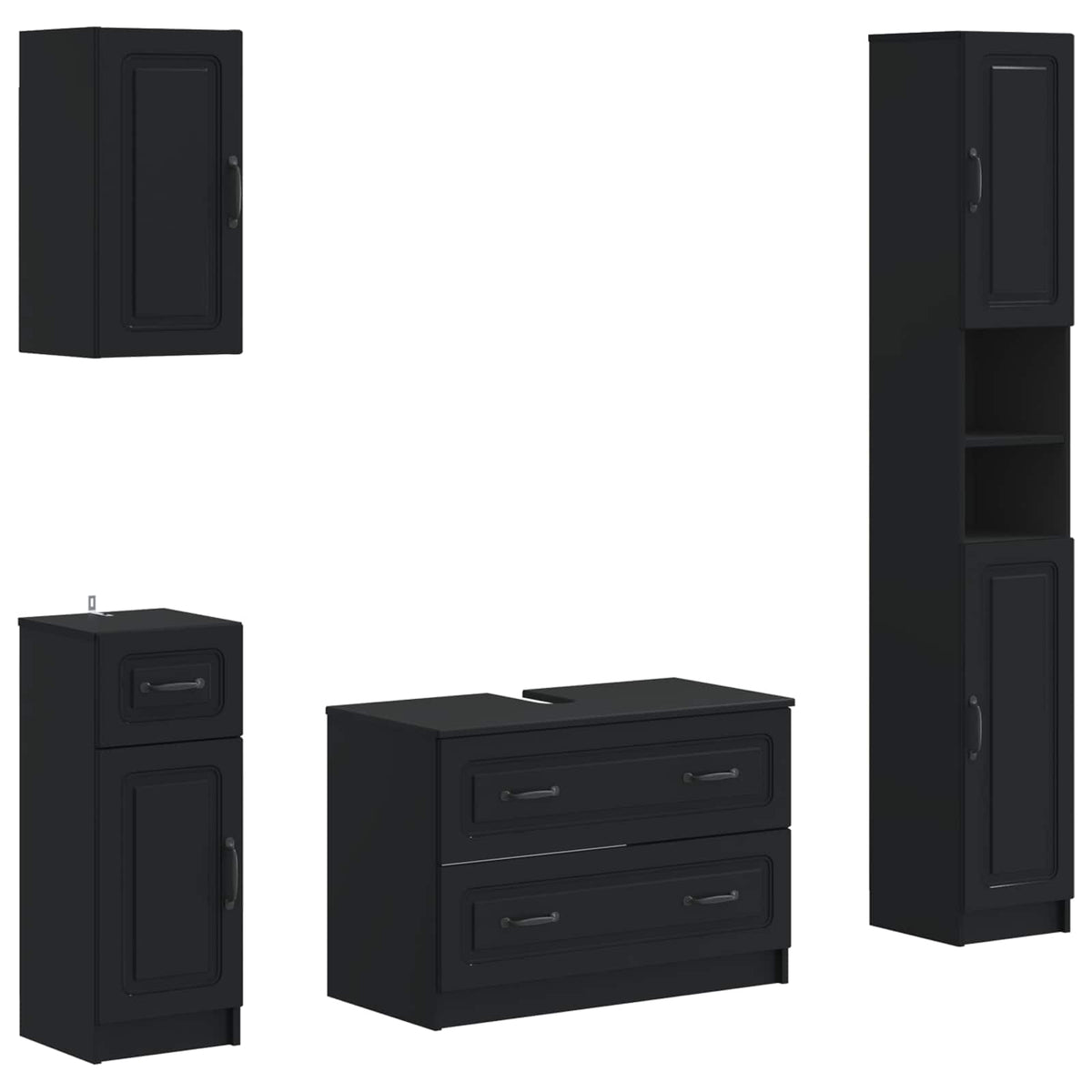 vidaXL 4 Piece Bathroom Cabinet Set UTRECHT Black Engineered Wood 2