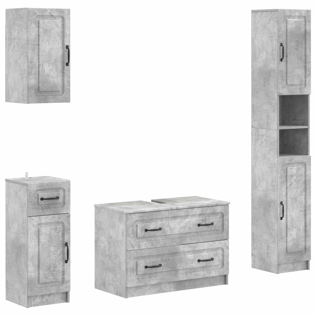 4 Piece Bathroom Cabinet Set DELFT Concrete grey O-shape