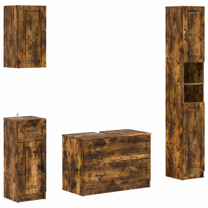 4 Piece Bathroom Cabinet Set EDE Engineered Wood Smoked oak O-shape
