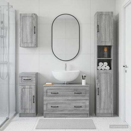 vidaXL 4 Piece Bathroom Cabinet Set UTRECHT Grey Sonoma 1