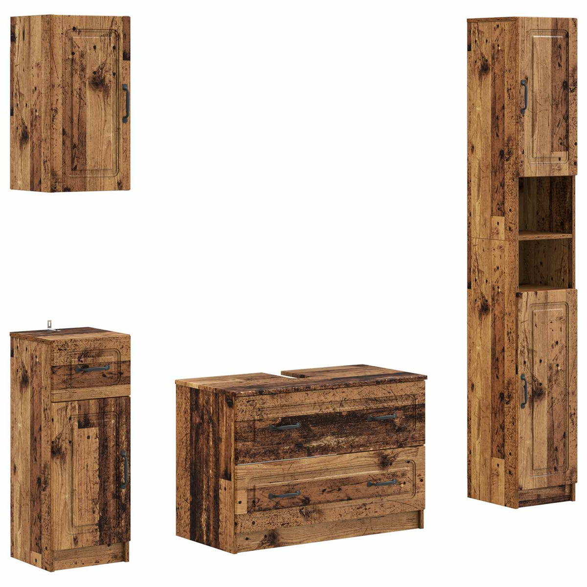 4 Piece Bathroom Cabinet Set EDE Engineered Wood Old wood O-shape