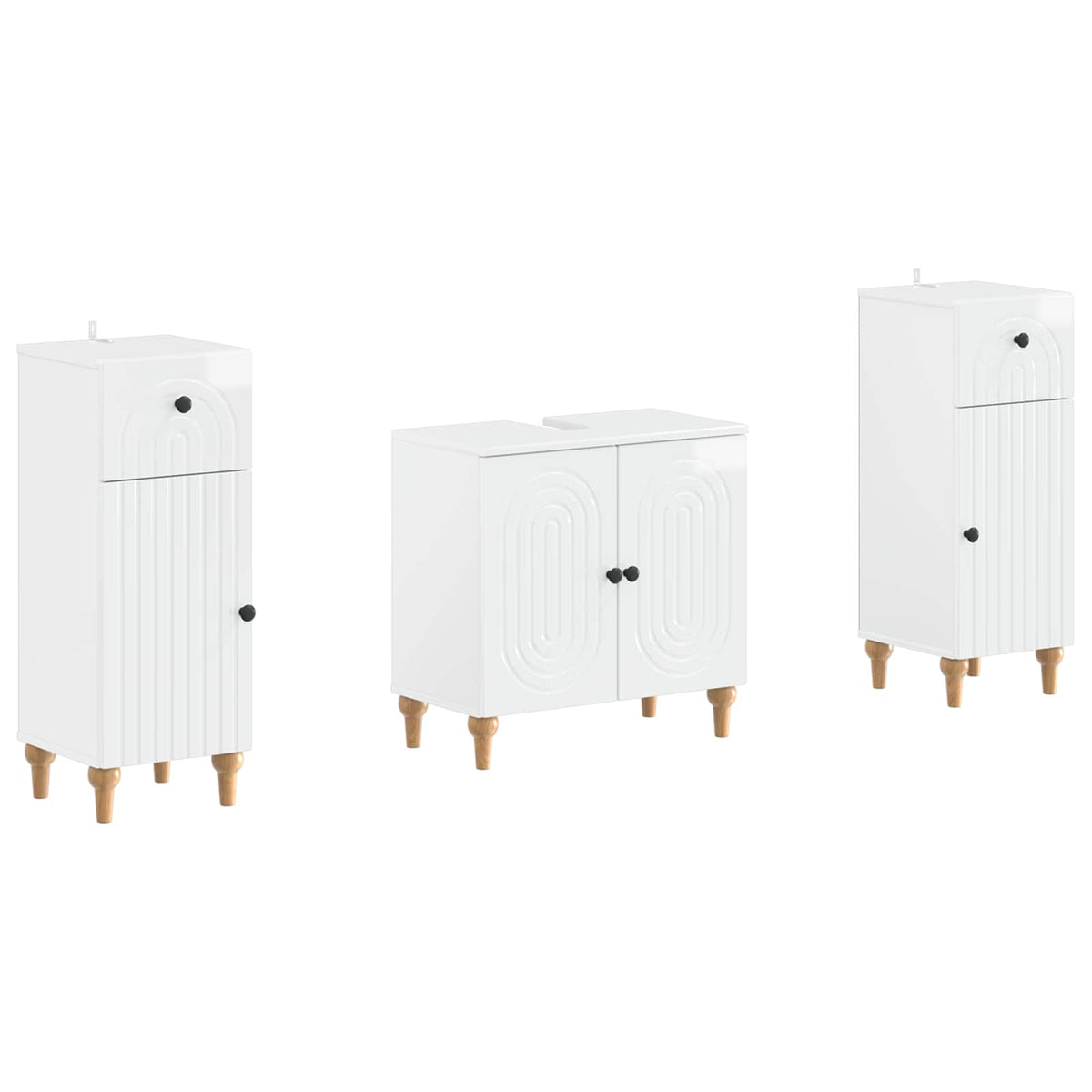 vidaXL 3 Piece Bathroom Cabinet Set ALKMAAR 3 pcs High Gloss White 2