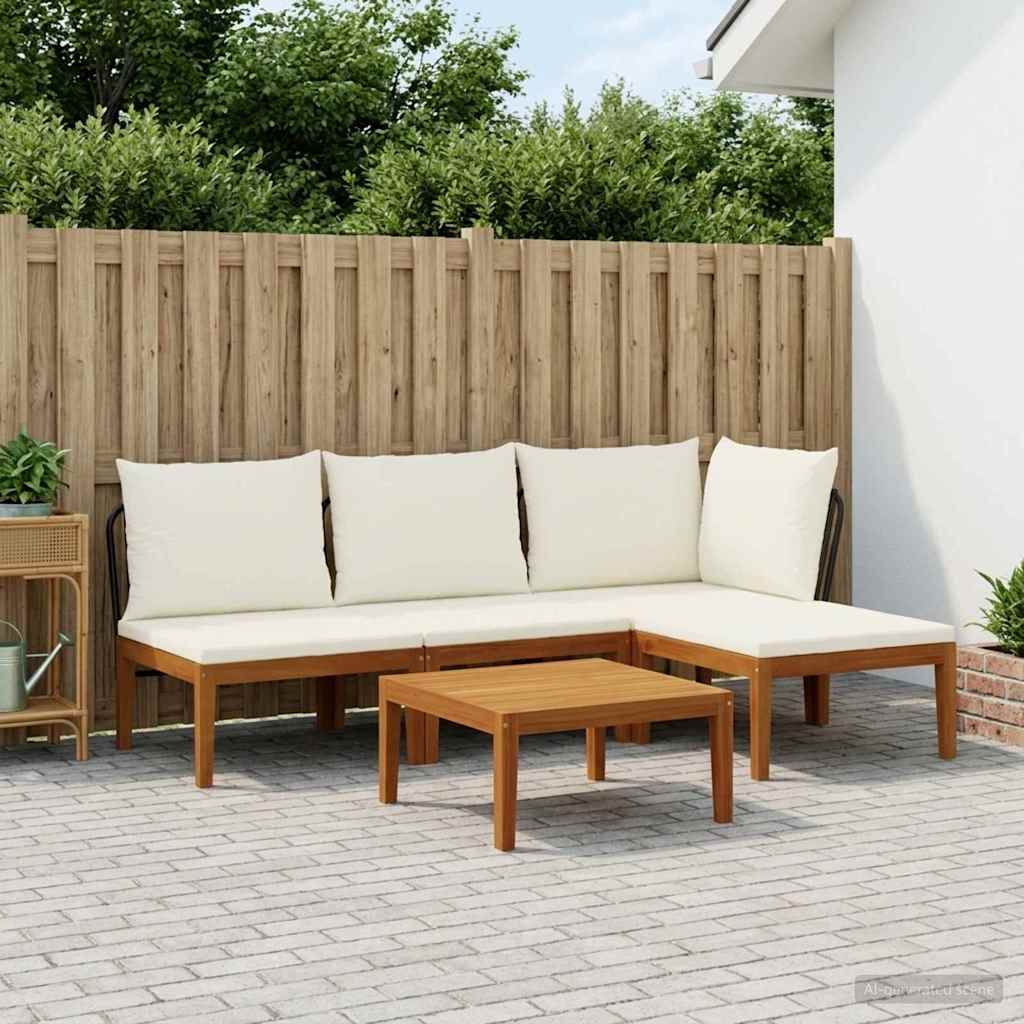vidaXL 6 pcs Solid Acacia Wood & Rope Natural Black and Cream White