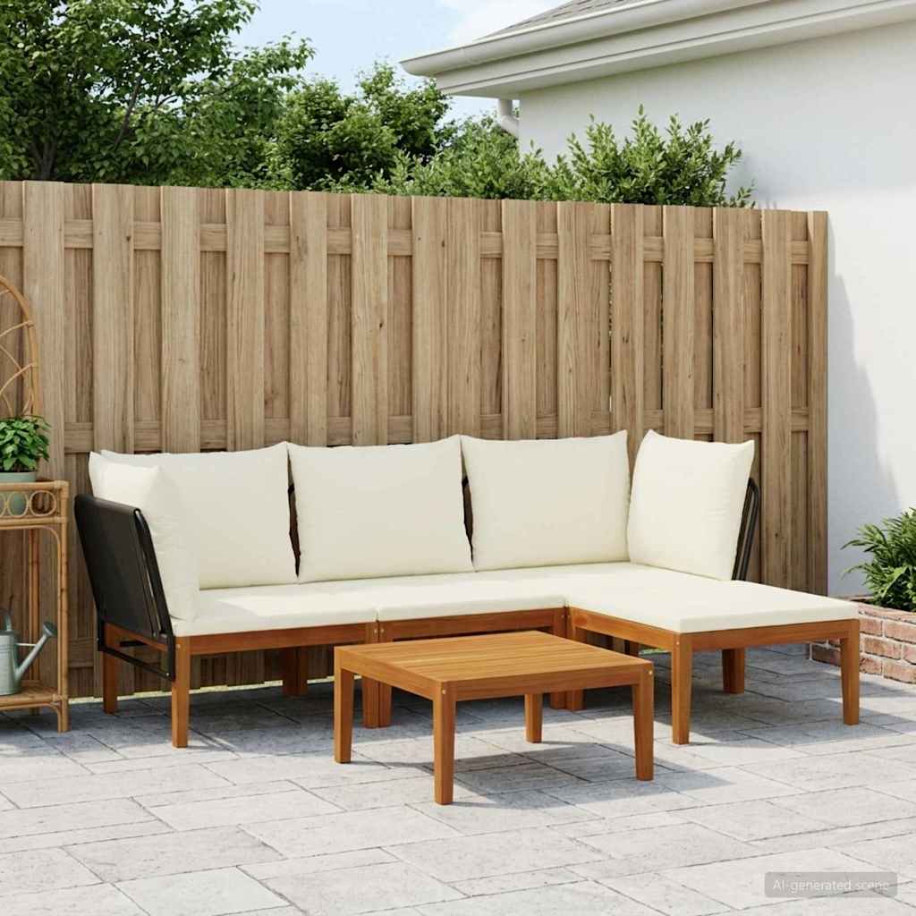 vidaXL 6 pcs Solid Acacia Wood & Rope Natural Black and Cream White